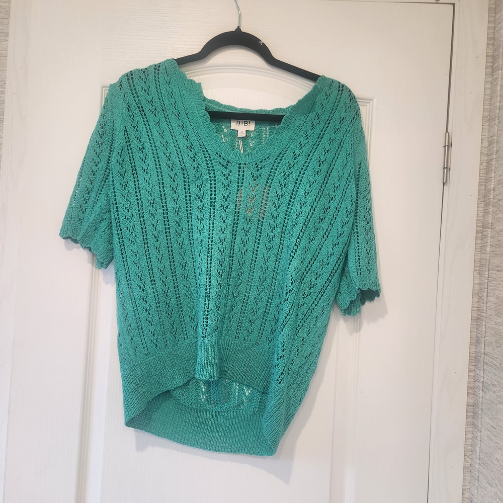 BiBi Teal Knit Blouse Size M BNWT